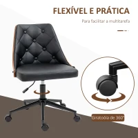Vinsetto Cadeira de Escritório Operativa Estofada em Couro PU com Altura Ajustável Função Basculante 54x54,5x76-86cm Preto e Nogueira(m-6)