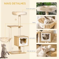 PawHut Árvore Arranhador para Gatos com Plataforma Rede Caverna Cama Postes de Sisal e Bolas de Brincar 48x40x126 cm Bege(m-5)