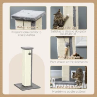 PawHut Poste Arranhador para Gatos Altura 81 cm Arranhador para Gatos com Poste de Sisal e Bola Suspensa 41x41x81 cm Cinza e Creme(m-5)