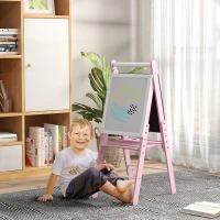 AIYAPLAY Three-In-One Easel for Kids, with Paper Roll, Adjustable Height - Pink(m-10)