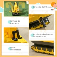 HOMCOM Escavadora sem Pedais com Braço Móvil Carro Andador com Assento de Armazenamento Pá Dianteira e Buzina 78x24x58,5 cm Amarelo(m-5)