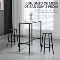 HOMCOM Conjunto de Mesa Alta com 2 Bancos Redondos com Estrutura de Aço Estilo Moderno para Cozinha Sala de Estar Branco e Preto(m-4)
