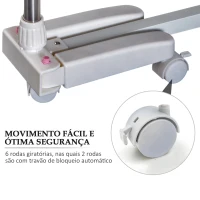 HOMCOM Estendal de Roupa Dobrável 80x55x172cm com 6 Rodas e 4 Prateleiras com Altura Ajustável de Aço Inoxidável Prateado(m-6)