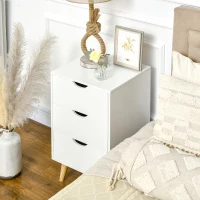 HOMCOM Bedside Table, Bedside Cabinet with 3 Drawers, Small Side Table with Wood Legs and Cut-out Handles for Bedroom, White(m-8)