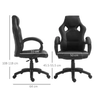 Vinsetto High-Back Gaming Chair with 360-degree Swivel & Wheels, Faux Leather Computer Racing Gamer Desk Chair for Home Office, Black(m-3)