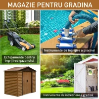 Outsunny Magazie de Gradina, Suport pentru Unelte din Otel cu Usi Glisante si Orificii de Aerisire, 196x236x208 cm, Maro(m-6)