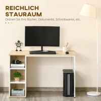 HOMCOM Schreibtisch Bücherregal Computertisch Bürotisch mit Regale Arbeitstisch PC Laptop Tisch großer Stauraum Spanplatte Metall Eiche+Weiß 115x 55x75 cm(m-4)