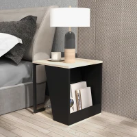HOMCOM Set de Doua Masute de Cafea Trapezoidale cu Compartiment pentru Obiecte din PAL si Otel, 40x40x45cm, Negru si Stejar(m-8)