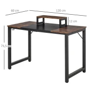 HOMCOM Computertisch Schreibtisch PC Tisch Bürotisch mit Motorhalterung Kopfhorerhaken Industriestil Spanplatte Metall Rustikales Braun+Schwarz 120 x 60 x 73,5 cm(m-3)