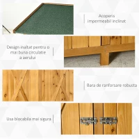 Outsunny Magazie de Gradina din Lemn cu 2 Usi cu Taburet Inalt cu 2 Rafturi si Acoperis Hidrofug, 140x75x157 cm(m-5)