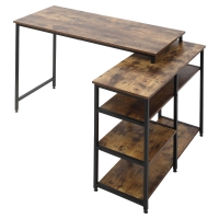 HOMCOM Corner Desk L-Shaped Computer Desk Office Desk Shelf Drawer Particleboard Metal Rustic Brown 135 x 90 x 79 cm