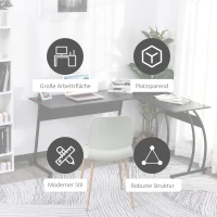 HOMCOM L-vormige computertafel hoekbureau werktafel minimalistisch spaanplaat metaal ruimtebesparend gamen pc-werkstation voor thuiskantoor zwart 112,5 x 152 x 74 cm(m-6)