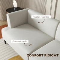 HOMCOM Canapea Moderna Modulabila cu 3 Sectiuni, Canapea Sectionala din Stofa cu Picioare din Otel, 250x75x70cm, Alb Crem(m-5)