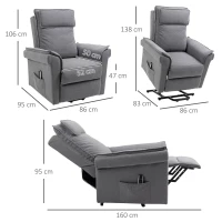 HOMCOM Fotoliu Relaxant cu Ridicare și Funcție de Masaj, Fotoliu Rabatabil la 150° cu Suport pentru Picioare, 86x95x106 cm, Gri(m-3)