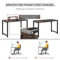 HOMCOM Computertisch Schreibtisch PC Tisch Bürotisch mit Motorhalterung Kopfhorerhaken Industriestil Spanplatte Metall Rustikales Braun+Schwarz 120 x 60 x 73,5 cm(m-5)