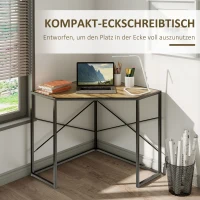 HOMCOM Eckschreibtisch Industrie Design 80 cm × 80 cm × 77,5 cm Metall Holzwerkstoff Schwarz + Braun(m-4)