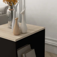 HOMCOM Set de Doua Masute de Cafea Trapezoidale cu Compartiment pentru Obiecte din PAL si Otel, 40x40x45cm, Negru si Stejar(m-9)