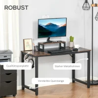 HOMCOM Computertisch Schreibtisch PC Tisch Bürotisch mit Motorhalterung Kopfhorerhaken Industriestil Spanplatte Metall Rustikales Braun+Schwarz 120 x 60 x 73,5 cm(m-7)