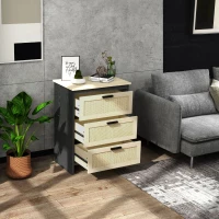 HOMCOM Comoda cu 3 Sertare din PAL si Ratan pentru Sufragerie si Dormitor, 60x40x80 cm, Negru si Lemn Natur(m-2)