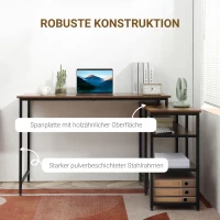 HOMCOM Eckschreibtisch Winkelschreibtisch PC-Tisch Computertisch Bürotisch Regal Schublade L-Form Spanplatte Metall Rustikales Braun 135 x 90 x 79 cm(m-7)