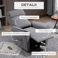 HOMCOM Fotoliu Relaxant cu Ridicare și Funcție de Masaj, Fotoliu Rabatabil la 150° cu Suport pentru Picioare, 86x95x106 cm, Gri(m-4)