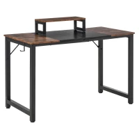 HOMCOM Computertisch Schreibtisch PC Tisch Bürotisch mit Motorhalterung Kopfhorerhaken Industriestil Spanplatte Metall Rustikales Braun+Schwarz 120 x 60 x 73,5 cm(m-1)