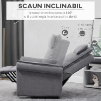 HOMCOM Fotoliu Relaxant cu Ridicare și Funcție de Masaj, Fotoliu Rabatabil la 150° cu Suport pentru Picioare, 86x95x106 cm, Gri(m-5)