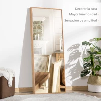 HOMCOM Espejo de Pared Cuerpo Entero 45x125 cm Espejo Rectangular Grande de Madera Estilo Moderno para Salón Dormitorio Natural(m-4)