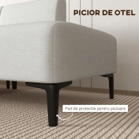 HOMCOM Canapea Moderna Modulabila cu 3 Sectiuni, Canapea Sectionala din Stofa cu Picioare din Otel, 250x75x70cm, Alb Crem(m-6)