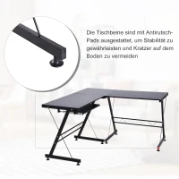 HOMCOM biurko komputerowe, biurko narożne, stolik na laptopa, elastyczne stanowisko robocze MDF Stal Czarny 210 x 50 x 73,5 cm(m-6)