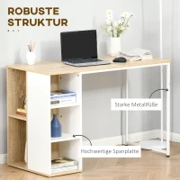 HOMCOM Schreibtisch Bücherregal Computertisch Bürotisch mit Regale Arbeitstisch PC Laptop Tisch großer Stauraum Spanplatte Metall Eiche+Weiß 115x 55x75 cm(m-5)