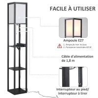 HOMCOM Lampadaire étagère Lampe étagère 26L x 26l x 160H cm 3 étagères 4 Niveaux MDF Noir(m-4)