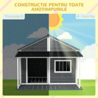 PawHut Casuta Caini Exterior – Lemn cu Terasa, Acoperis si Fereastra(m-5)