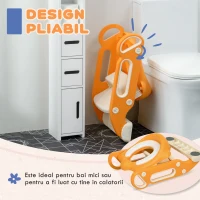 ZONEKIZ Reductor și Scăunel Înălțător WC cu Scară Reglabilă, Mânere și Pernă Detașabilă, 67,9x42,8x51,5 cm, Portocaliu(m-5)