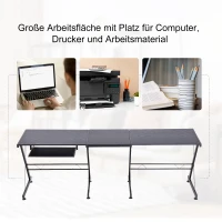 HOMCOM biurko komputerowe, biurko narożne, stolik na laptopa, elastyczne stanowisko robocze MDF Stal Czarny 210 x 50 x 73,5 cm(m-5)