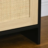 HOMCOM Dulap Suport TV Pana la 60" cu 2 Dulapioare si Rafturi Deschise, Mobilier de Sufragerie Stil Boho cu Insertii de Ratan, 120x40x42 cm(m-8)