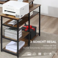 HOMCOM Eckschreibtisch Winkelschreibtisch PC-Tisch Computertisch Bürotisch Regal Schublade L-Form Spanplatte Metall Rustikales Braun 135 x 90 x 79 cm(m-5)