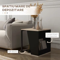 HOMCOM Set de Doua Masute de Cafea Trapezoidale cu Compartiment pentru Obiecte din PAL si Otel, 40x40x45cm, Negru si Stejar(m-5)