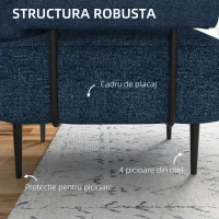 HOMCOM Fotoliu Modern pentru Șemineu cu Picioare din Oțel, Scaun cu Efect Tapițat, 89x72,5x76 cm, Albastru(m-5)