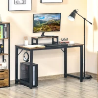 HOMCOM Computertisch Schreibtisch PC Tisch Bürotisch mit Motorhalterung Kopfhorerhaken Industriestil Spanplatte Metall Rustikales Braun+Schwarz 120 x 60 x 73,5 cm(m-2)