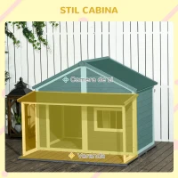 PawHut Casuta Caini Exterior – Lemn cu Terasa, Acoperis si Fereastra(m-4)