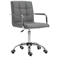 Vinsetto PU Leather Home Office Desk Chair, Computer Chair with Mid Back, Arm, Swivel Wheels, Adjustable Height, Grey(m-1)