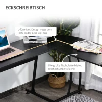 HOMCOM L-vormige computertafel hoekbureau werktafel minimalistisch spaanplaat metaal ruimtebesparend gamen pc-werkstation voor thuiskantoor zwart 112,5 x 152 x 74 cm(m-4)