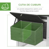 PawHut Cusca pentru Gaini Outoare sau Rate, Cotet Prefabricat din Lemn de Brad cu Acoperis Impermeabil, 178x95x100 cm, Gri(m-6)