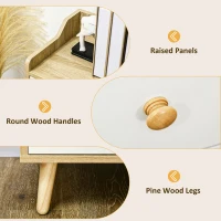 HOMCOM Bufet Modern din PAL si Lemn de di Pin cu 3 Sertare si 2 Dulapioare cu 2 Niveluri, 90x32x80 cm, Alb si Lemn Natur(m-6)