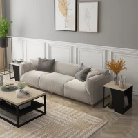 HOMCOM Set de Doua Masute de Cafea Trapezoidale cu Compartiment pentru Obiecte din PAL si Otel, 40x40x45cm, Negru si Stejar(m-2)