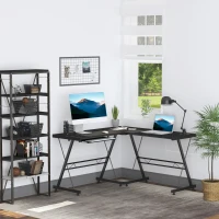 HOMCOM biurko komputerowe, biurko narożne, stolik na laptopa, elastyczne stanowisko robocze MDF Stal Czarny 210 x 50 x 73,5 cm(m-2)