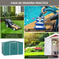 Outsunny Sopron de Gradina Pentru Unelte din Tabla de Otel, Magazie de Gradina din Otel cu Usi Glisante, 260x206x179 cm, Verde(m-7)