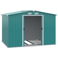 Outsunny Sopron de Gradina Pentru Unelte din Tabla de Otel, Magazie de Gradina din Otel cu Usi Glisante, 260x206x179 cm, Verde(m-8)