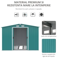 Outsunny Sopron de Gradina Pentru Unelte din Tabla de Otel, Magazie de Gradina din Otel cu Usi Glisante, 260x206x179 cm, Verde(m-5)